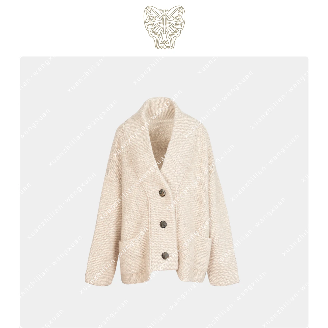 璇之恋·王璇白茶开衫 100%山羊绒王璇原创设计