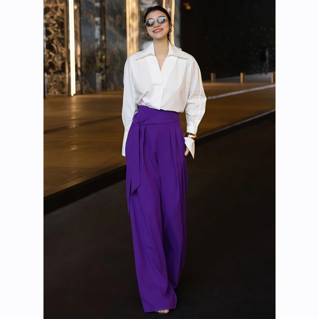 ZEROYK小众设计感时尚套装夏季御姐气质衬衫拖地裤职场通勤两件套