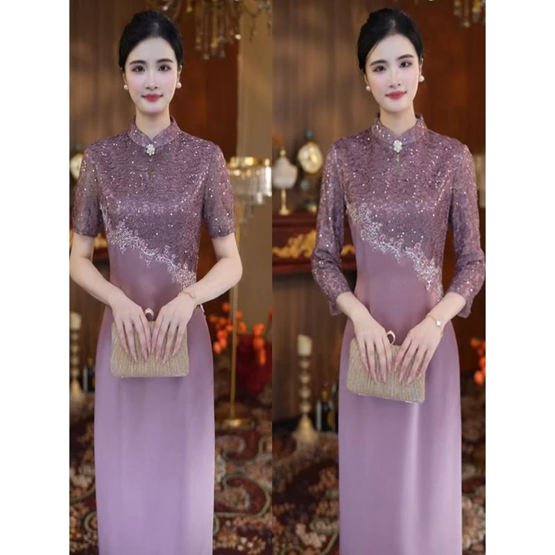 礼服裙平时可穿生日宴会聚会年轻妈妈高端婚礼刺绣高定连衣裙