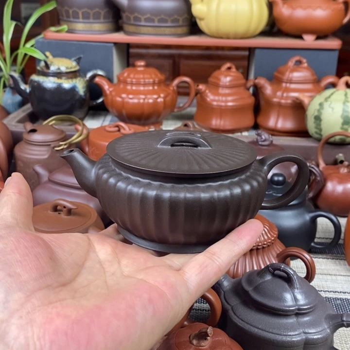 茶壶紫砂筋纹汉瓦260CC原生矿黑料特价