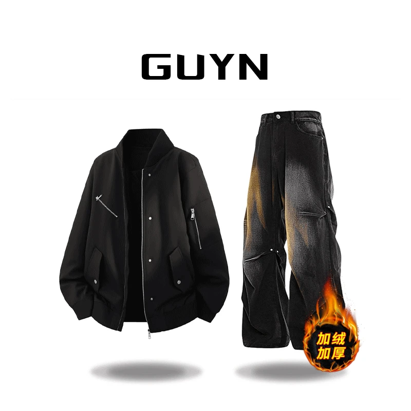 【品牌正品现货】GUYN美式棒球领棉服夹克男士秋冬保暖时尚百搭外套