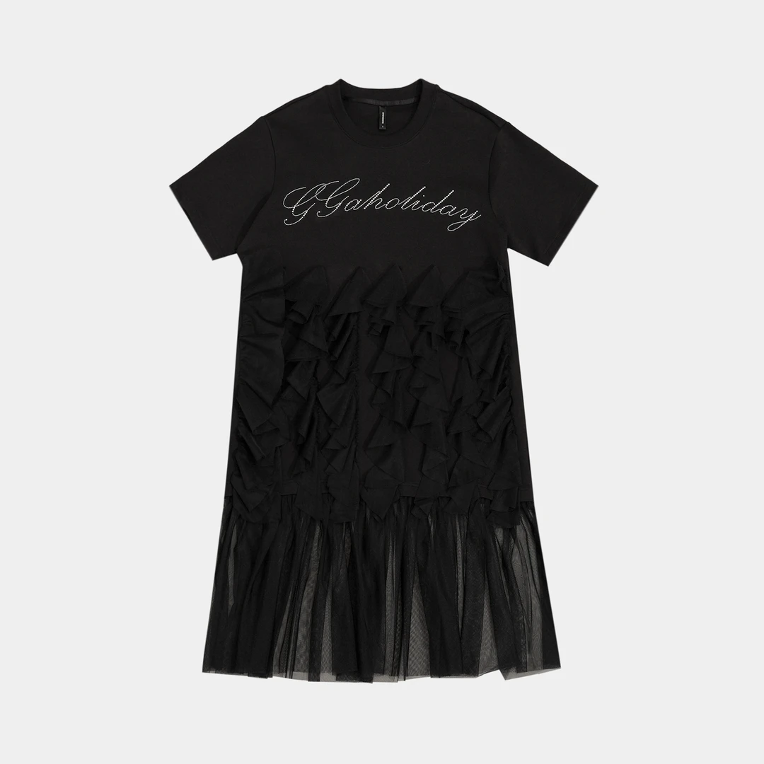 GGAHOLIDAY 夏季气质时尚百搭显瘦复古设计宽松短袖连衣裙-152520