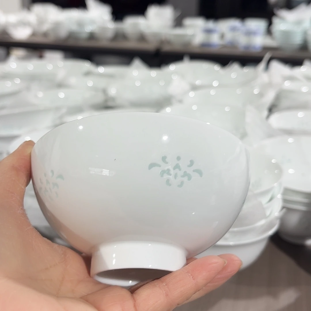 白瓷景德镇高白高足花影米饭2个