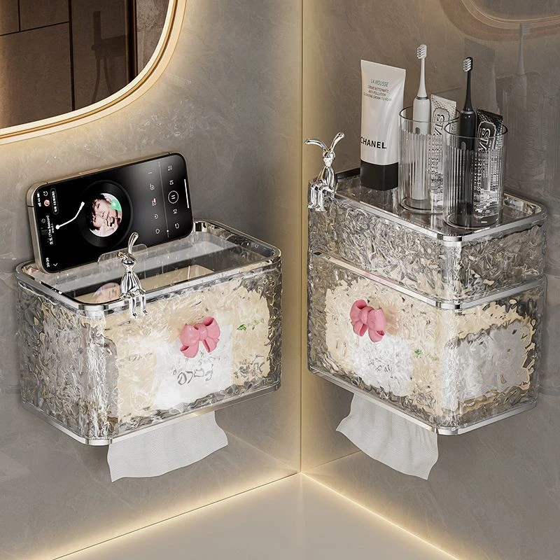 轻奢纸巾盒家用卫生间壁挂式厕所卷纸收纳盒多功能防水高档抽纸盒