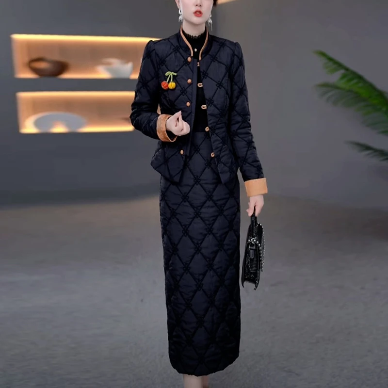 女士夹棉保暖连衣裙两件套冬季2025冬季新款韩版时尚洋气套装裙子