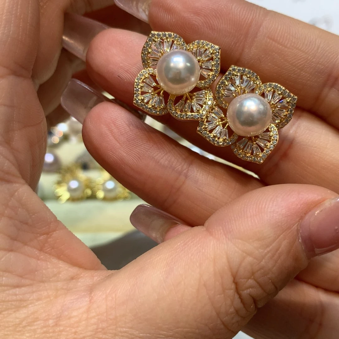 海水珍珠耳饰银S925镶嵌