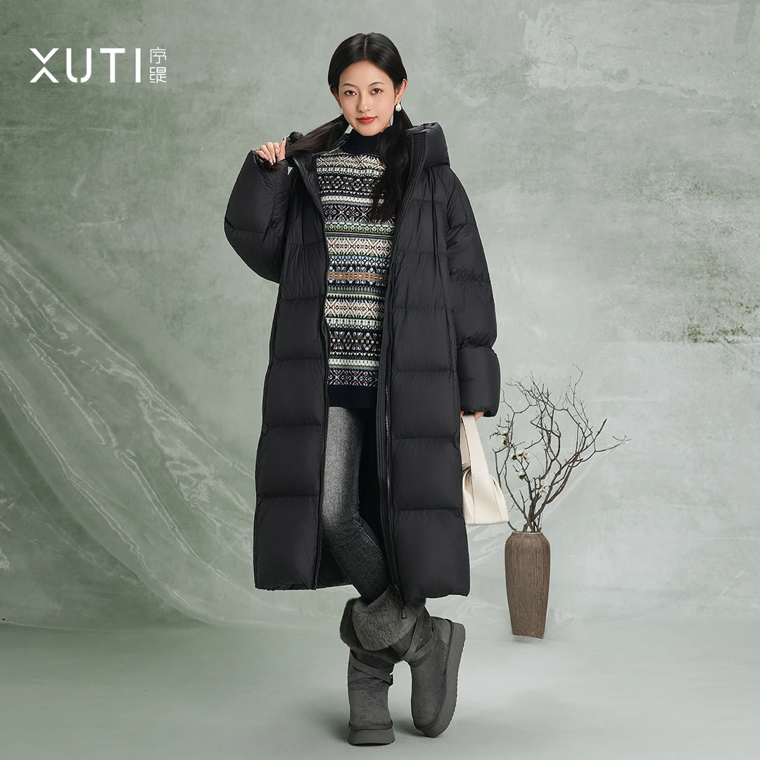 序缇90白鹅绒连帽长款羽绒服女冬季新款加厚外套H332-27537