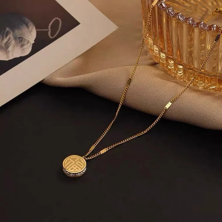 项链【主播补贴】福喜双面吊坠锁骨链轻奢配饰350金色素款小众ins