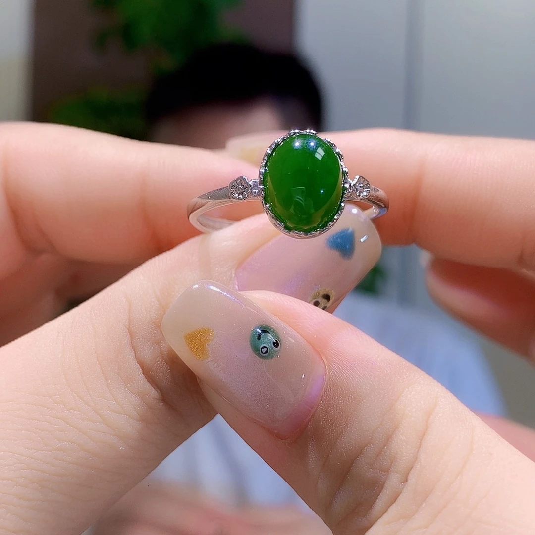 和田玉（碧玉）戒指银S925镀金镶嵌