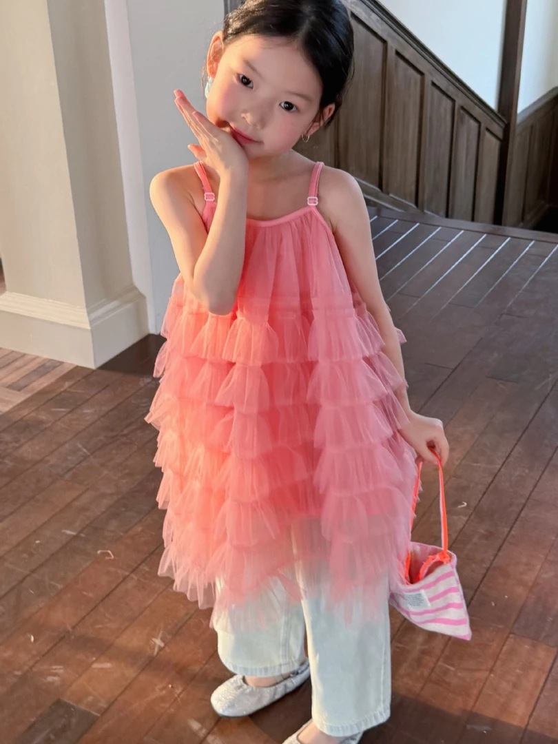 「夏日桃桃」女童超仙蛋糕裙 吊带裙 蓬蓬裙童裙