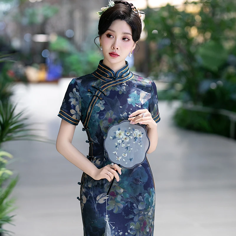 新中式旗袍2025夏季高端老上海素雅国风礼服日常可穿长款复古裙子