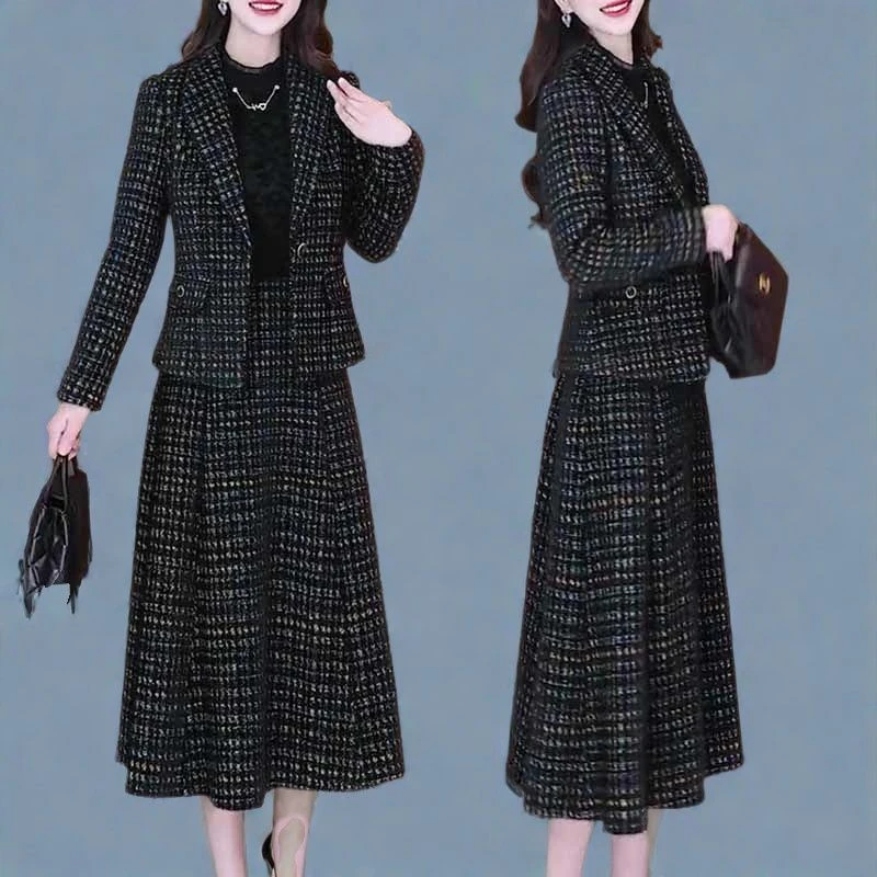 西服外套蕾丝拼接连衣裙两件套时尚休闲西装套装裙女2025秋季新款