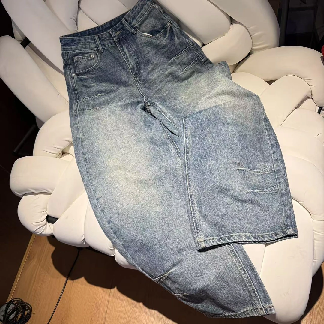 GULINA/娜姐 小众新款高腰显瘦宽松中高腰百搭牛仔长裤女88483