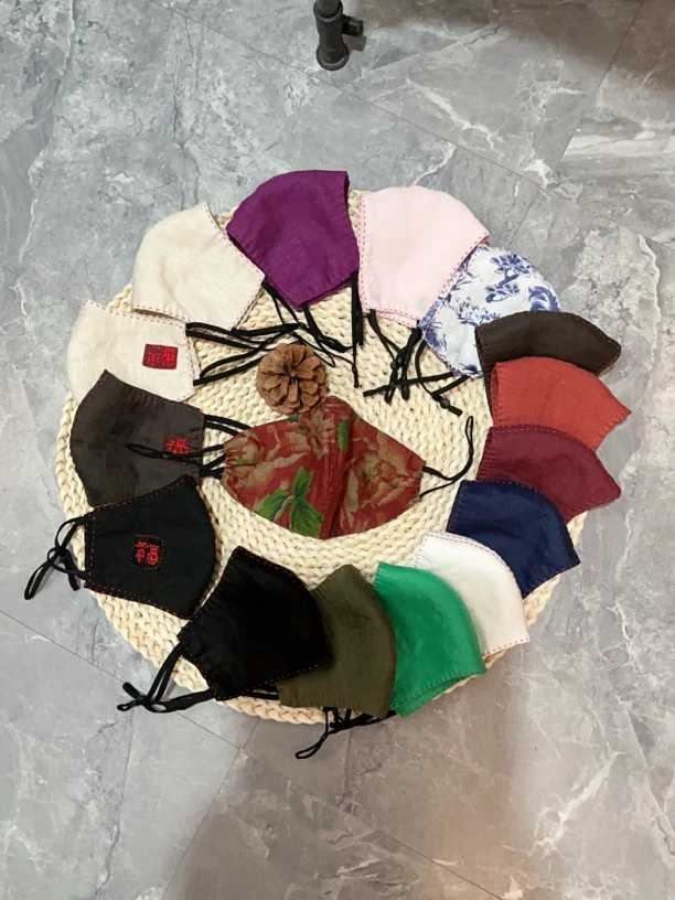 四季款纯手工亚麻苎麻防风灰尘防晒保暖透气水洗口罩时尚休闲