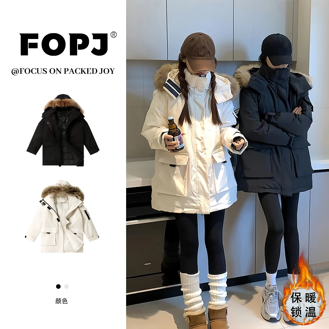 FOPJ韩版时尚2025新款派克服棉服女冬季毛领加厚防风保暖拉链外套