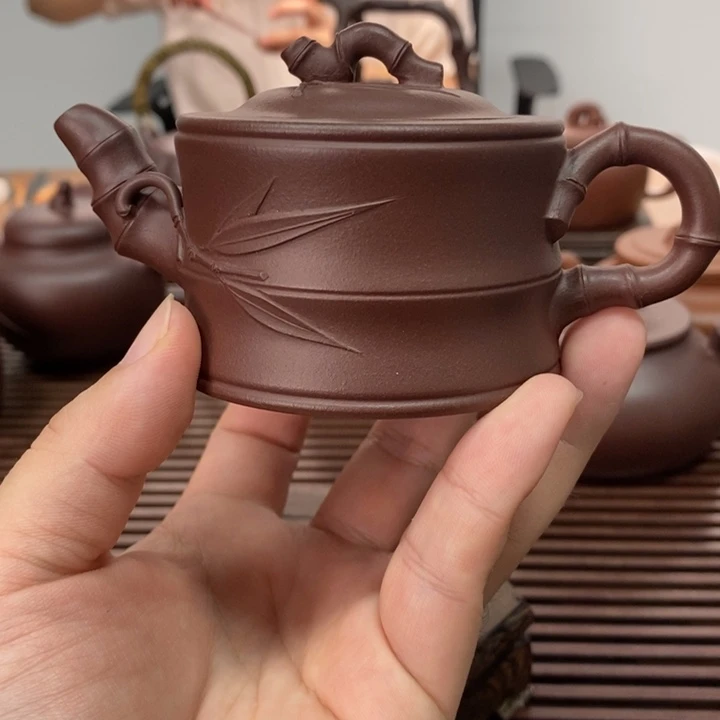 茶壶紫砂竹段120毫升紫泥