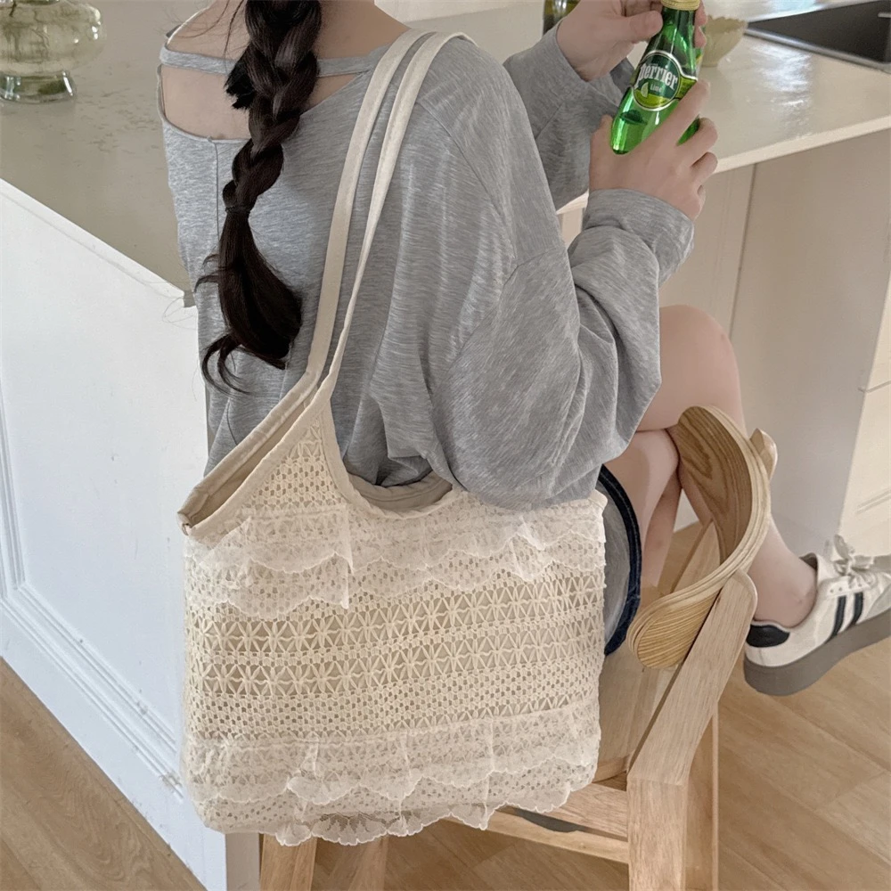 25夏季新款百搭单肩包时尚休闲小众简约韩系蕾丝包大容量通勤女包