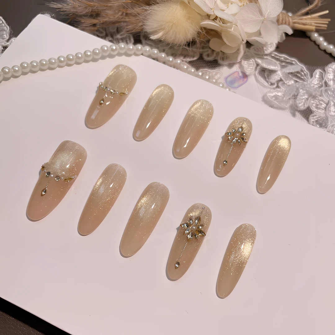 A2232『金芙』轻奢千金质感猫眼金猫光灵珠菱钻花纯手工制作穿戴甲