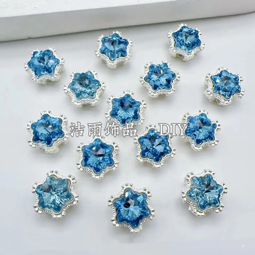 (洁雨饰品 DIY)  T108  “雪花通孔 ” 银蓝色通孔diy挂坠配件