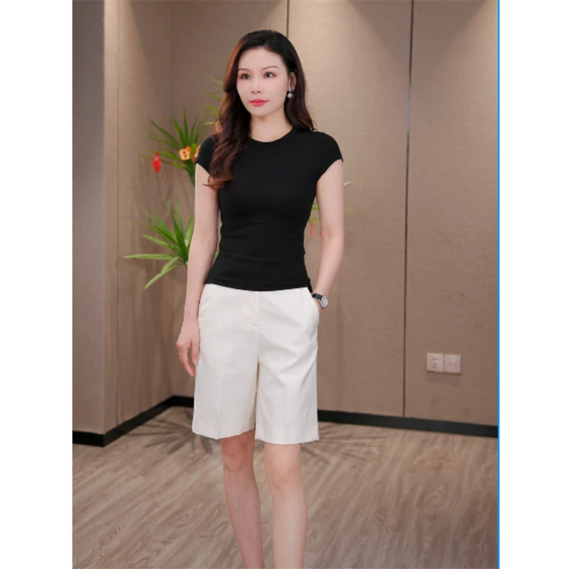 三色！纯色弹力修身短袖T恤