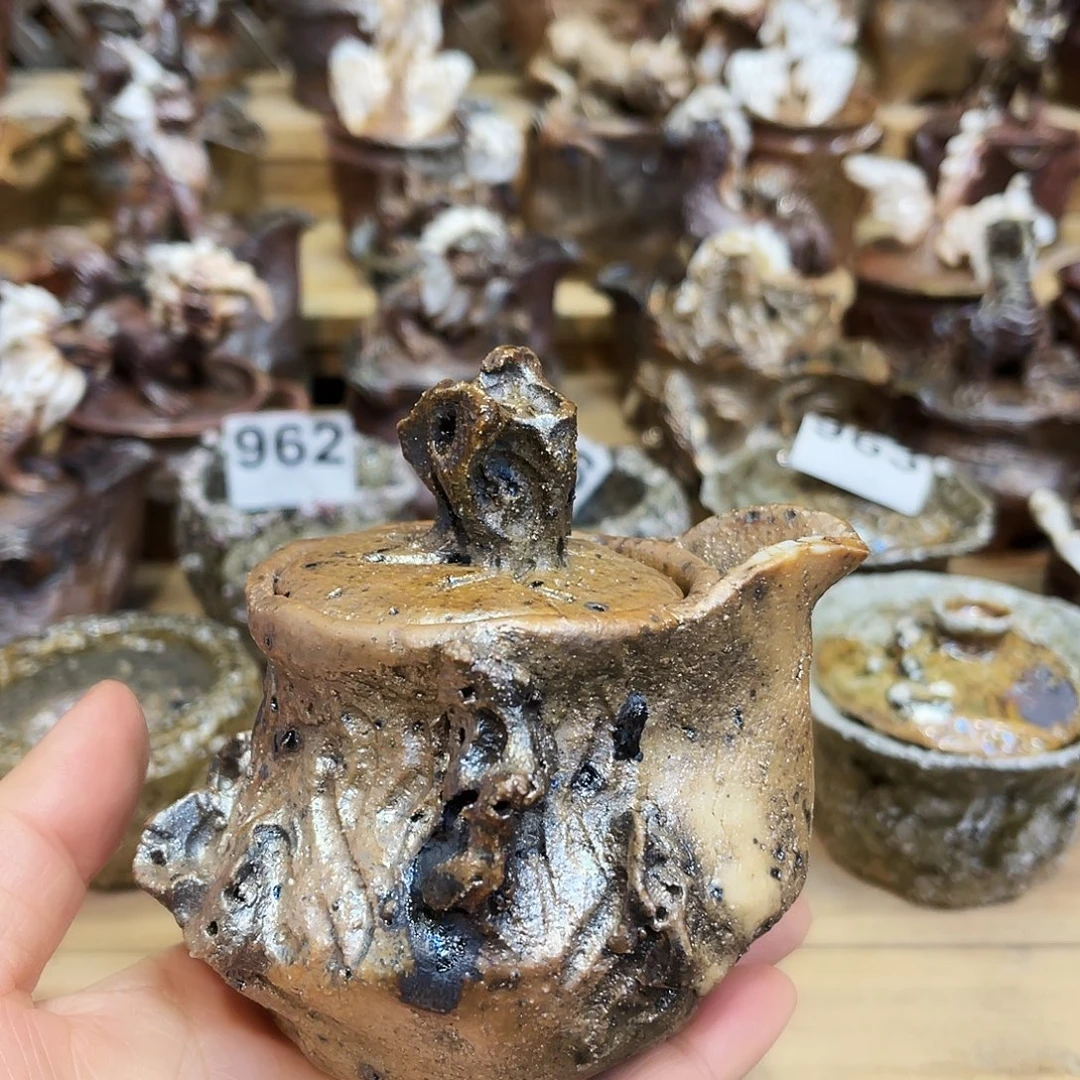 瓶柴烧粗陶手捏宝瓶摆件漏水微瑕