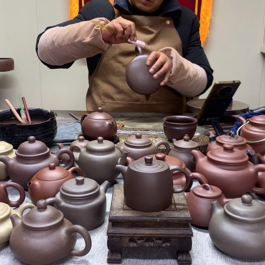 紫泥茶壶老紫泥井栏130c半手工制作