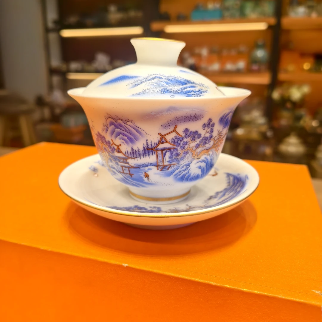 春山访友图三才盖碗80