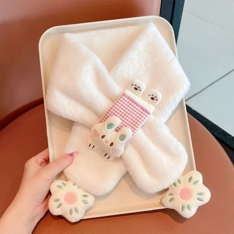 儿童围巾秋冬可爱卡通婴儿交叉男女韩版加厚保暖毛绒围脖冬季女孩