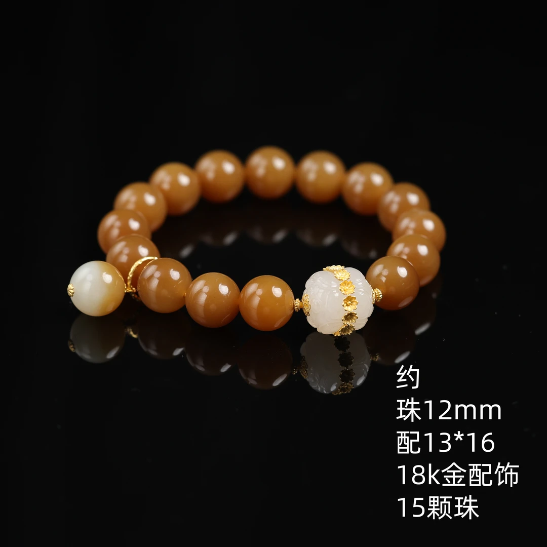 本真传承 |“妙亦” 珍藏级精品和田玉高色糖玉全糖11mm+手串