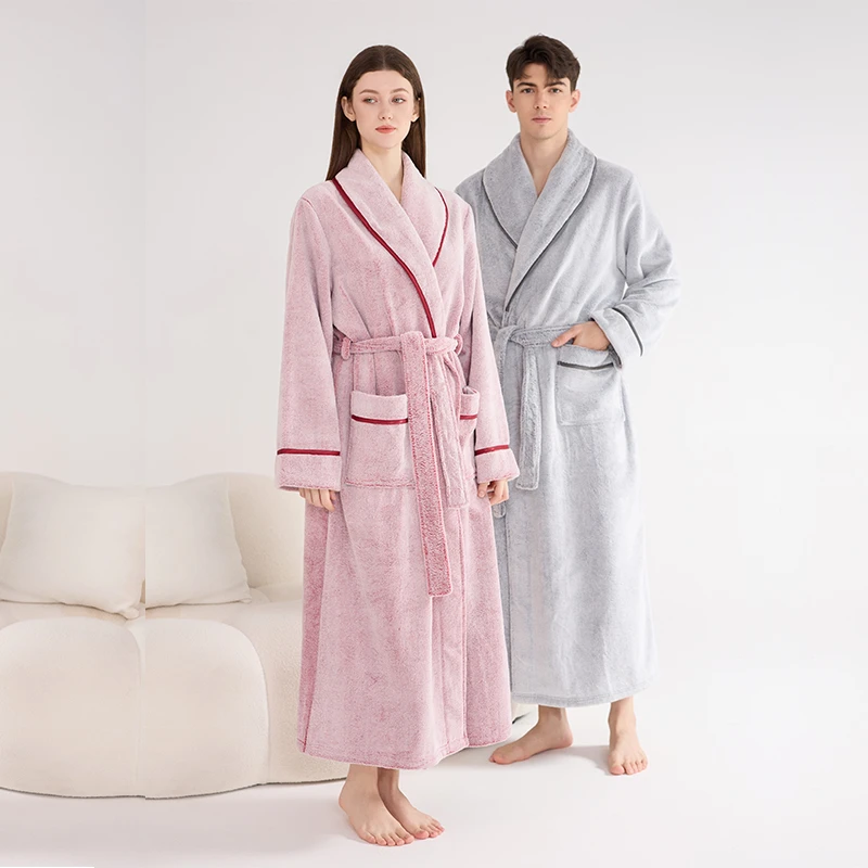 双面加厚款睡袍男士2025新款法兰绒加长款浴袍冬季保暖加绒睡衣冬