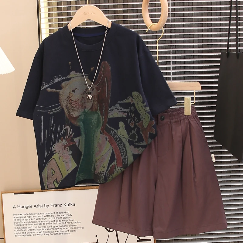 童装男童夏装套装2025新款儿童夏季卡通短袖两件套宽松帅气百搭潮