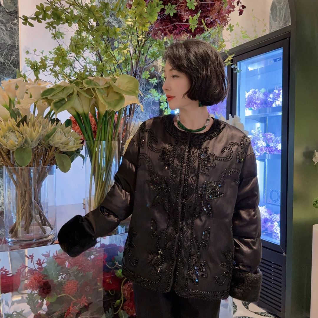 Betty Bairn【暗雪寒冬-鸭绒】重工桑蚕丝刺绣鸭绒外套24B-BW7087