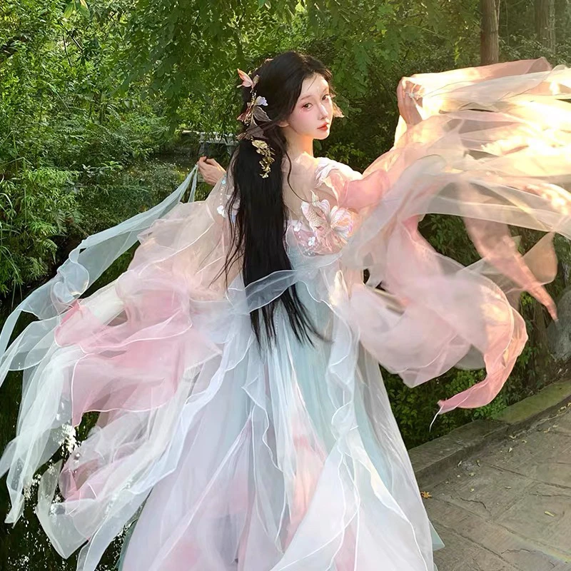 芥子记【人鱼大袖花瓣齐胸】仙女裙渐变汉服春夏
