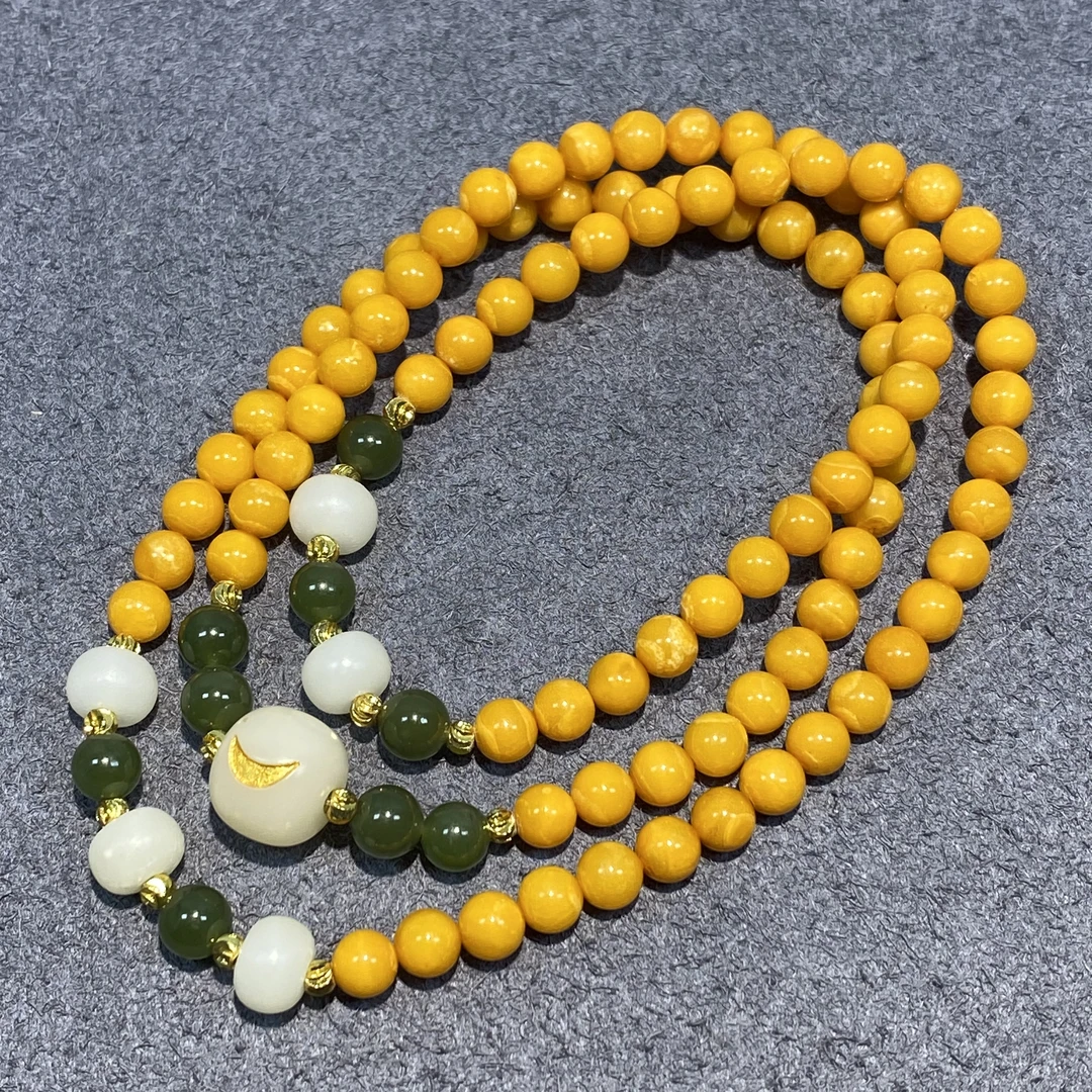 焦皮圆珠diy和田玉项链5mm