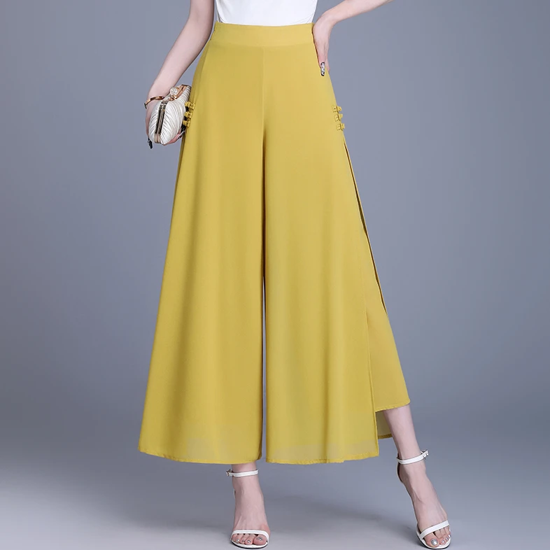 裙裤女2025新款时尚雪纺裤子夏款九分阔腿裤薄款女裤妈妈甩脚裤裙