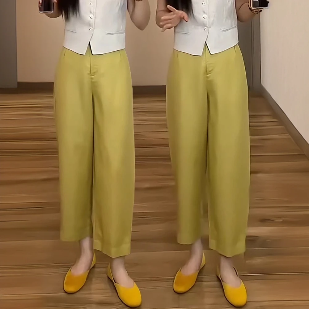 天丝亚麻休闲气球裤女2025夏季薄款新款粉色麻料裤子九分香蕉裤子