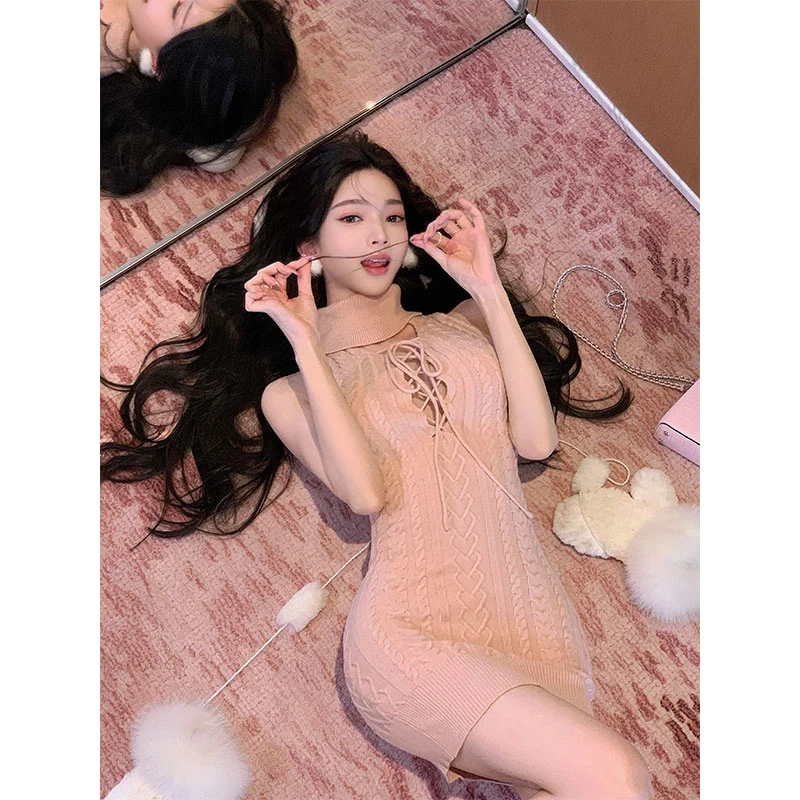 2026春季新款chic网红纯欲风绑带裙性感气质修身显瘦包臀连衣裙女