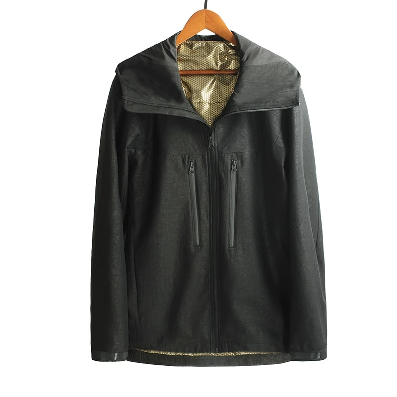 88061单面冲锋衣 桑蚕丝龟裂纹香云纱男士休闲夹克外套