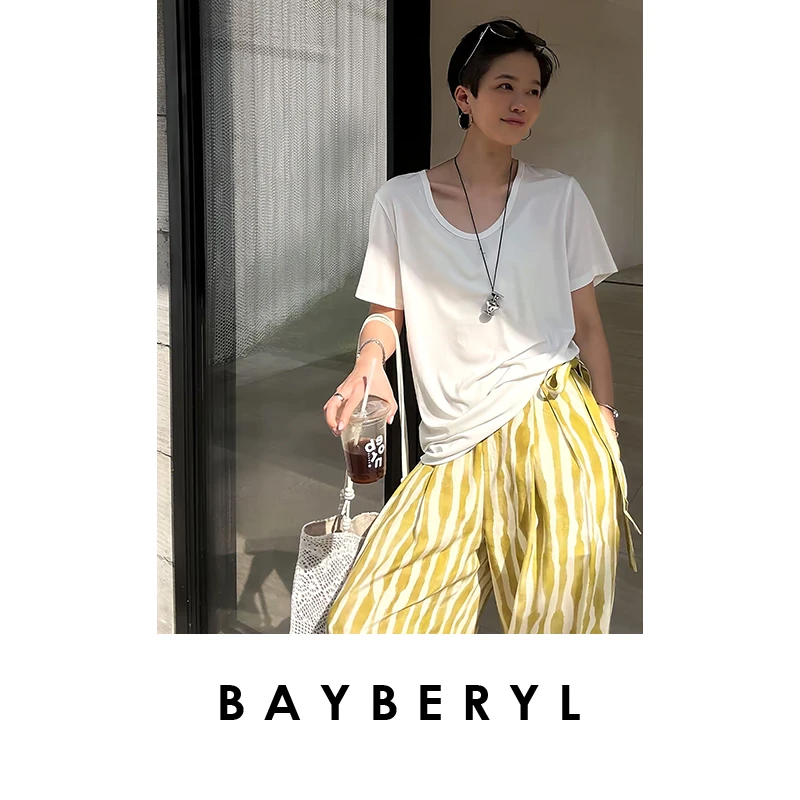BAYBERYL老贝蛋领T*舒适弹力百搭纯色简约春短袖T恤NT5D0203