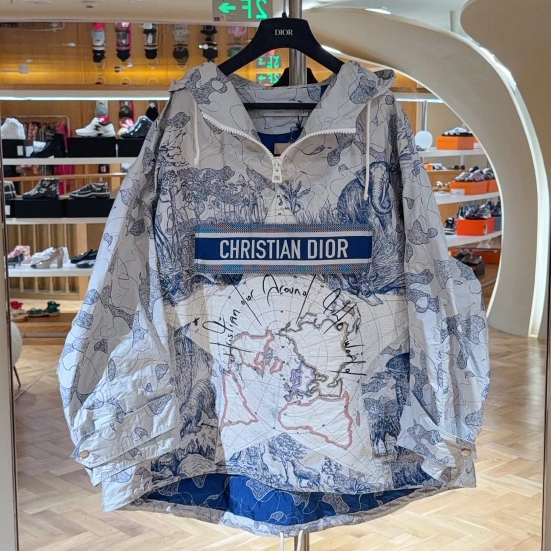 99新 DIOR/迪奥 杨颖同款地图字母图案logo半拉链冲锋衣 XS码