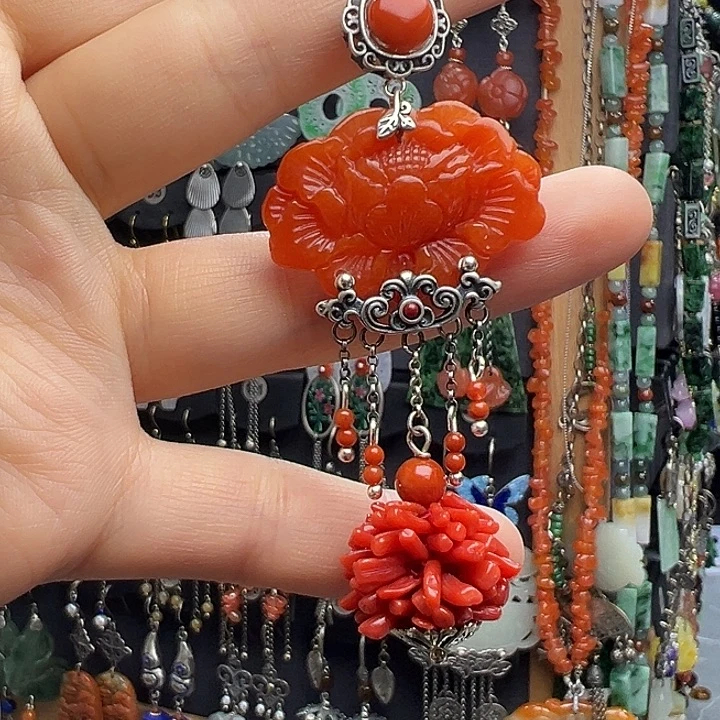 安***器翡翠银S925镶嵌耳饰