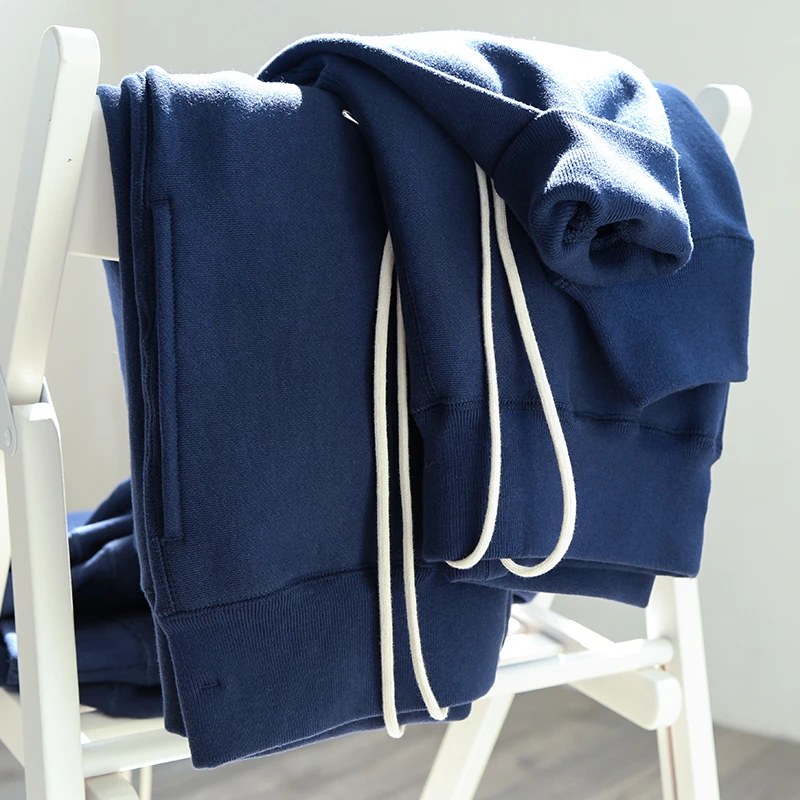 靛蓝 针织高腰显瘦百搭抽绳束脚裤子 垂感宽松加厚休闲运动裤