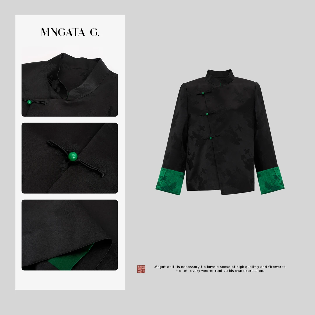MNGATA G.宫小妍【春山绿】早秋桑蚕丝新中式中国风休闲外套5022580