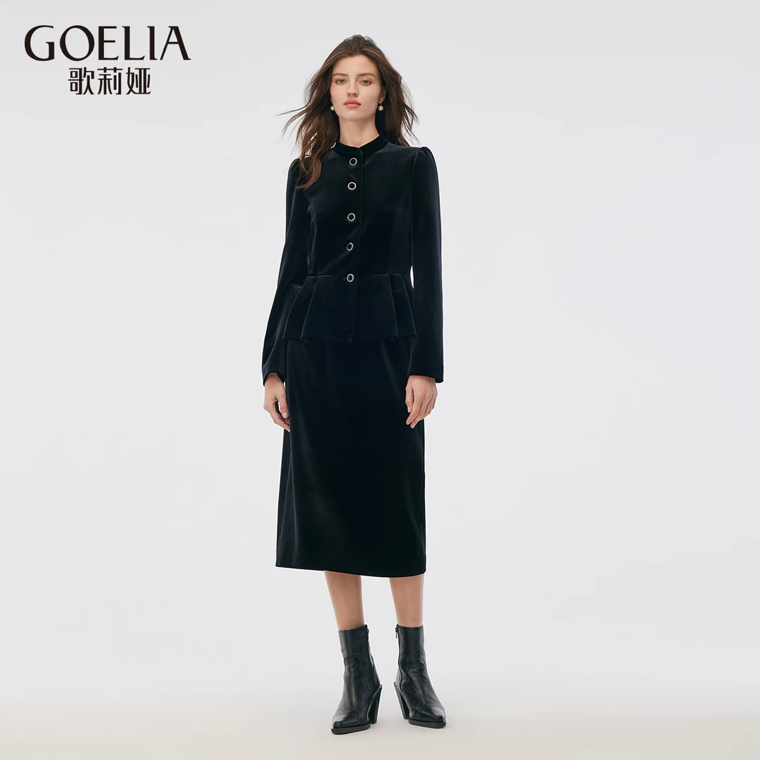 歌莉娅冬季丝绒套装黑色显瘦遮肉氛围感1CNLAB940