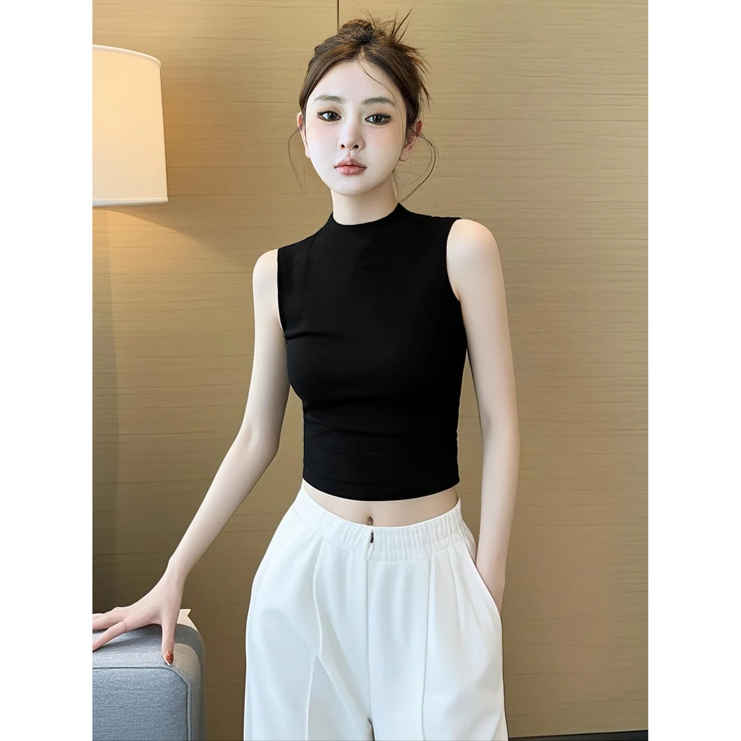 半高领针织背心女夏外穿2025新款内搭打底衫无袖紧身黑色吊带上衣