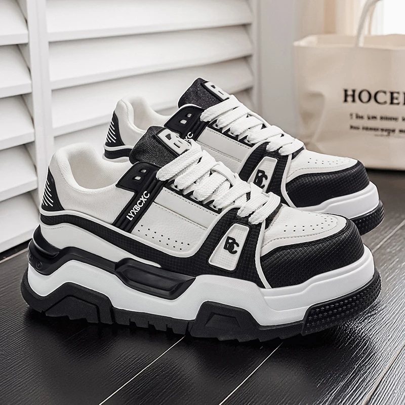 厚底板鞋男款2025冬季超火面包鞋潮牌小众原创小白鞋增高老爹潮鞋