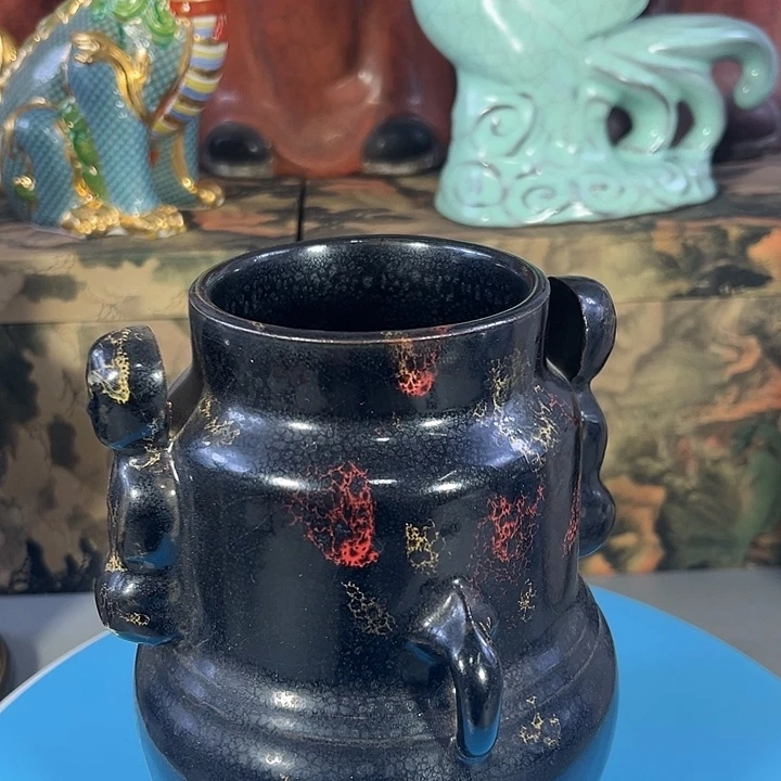 瓶天目金星釉双耳瓶摆件