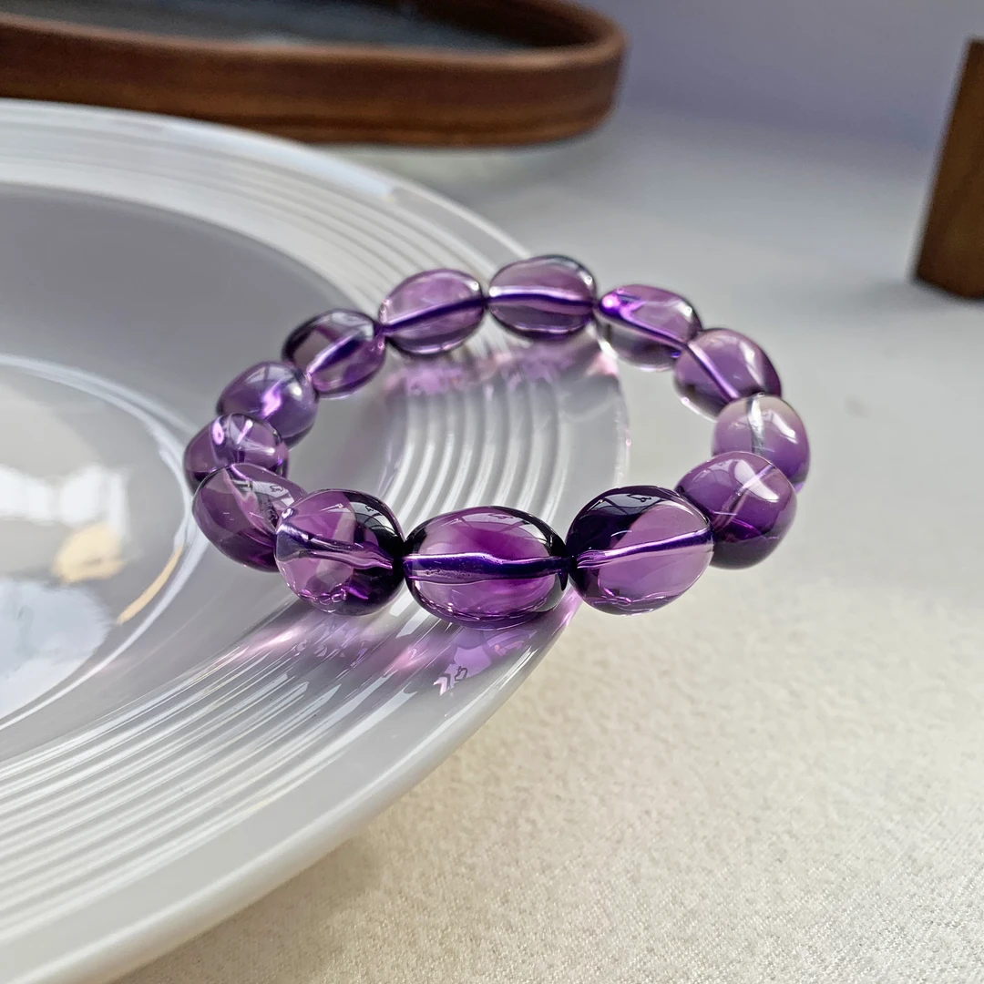 ZS08天然巴西紫水晶乌拉圭情侣随型糖豆款手链全净体多样性发一