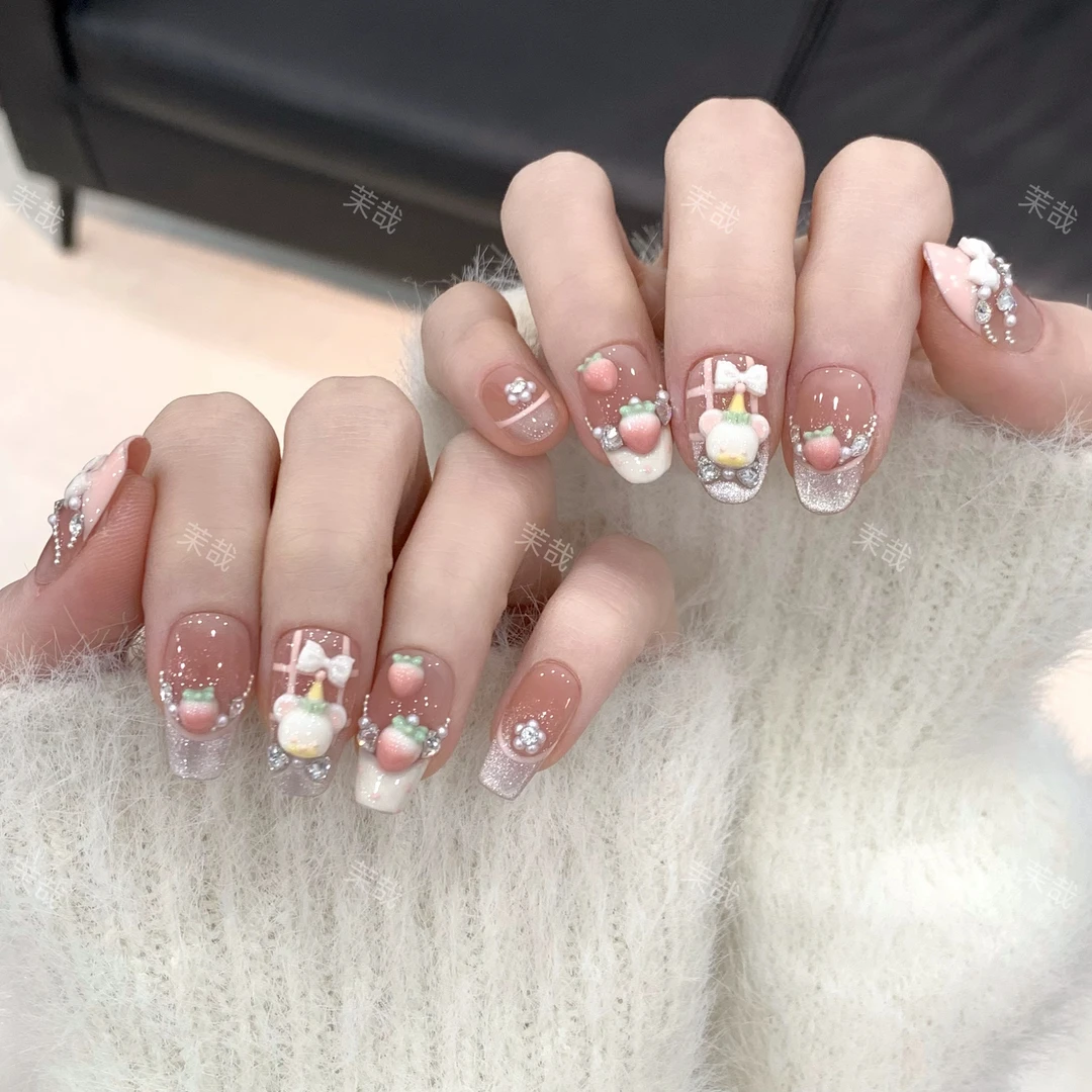 现货【莓莓熊】纯手工定制美甲拆卸穿戴甲A3732