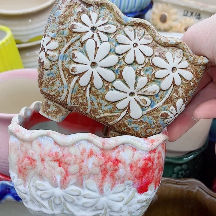 多肉绿植陶瓷花盆9.9包邮，有孔